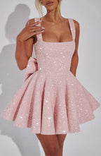 Elin Sleeveless Allover Sequin A-Line Mini Dress - Pink