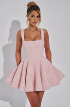 Elin Sleeveless Allover Sequin A-Line Mini Dress - Pink