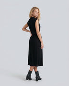 Etta Pleated Sleeveless Belted A-Line Midi Dress - Black