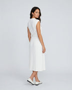 Etta Pleated Sleeveless Belted A-Line Midi Dress - White
