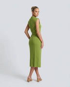 Etta Pleated Sleeveless Belted A-Line Midi Dress - Green