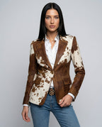 Fleur Brown Animal Print Faux Leather Look Blazer - Brown