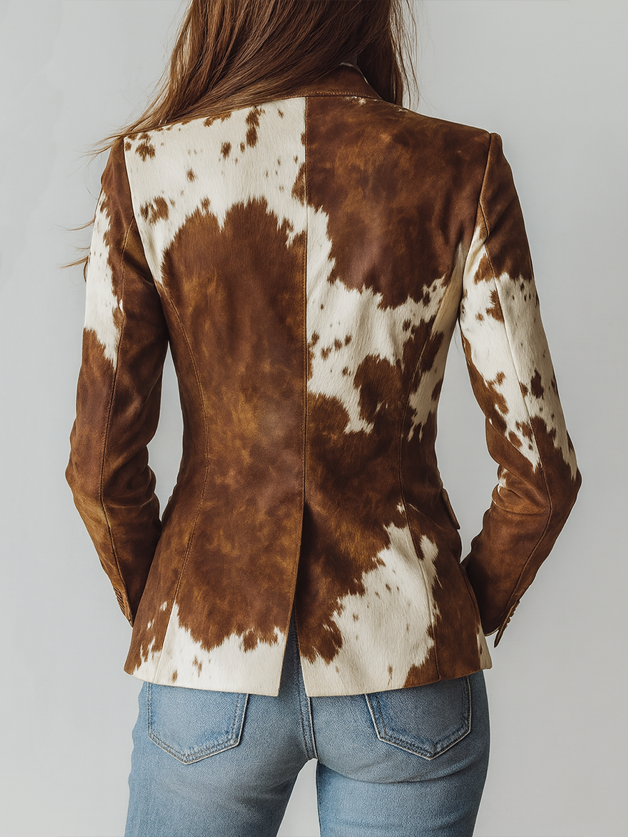 Fleur Brown Animal Print Faux Leather Look Blazer - Brown