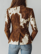 Fleur Brown Animal Print Faux Leather Look Blazer - Brown