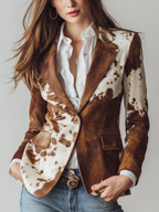 Fleur Brown Animal Print Faux Leather Look Blazer - Brown