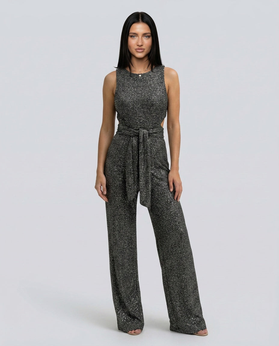 Frankie Sleeveless Sequin Wide Leg Evening Jumpsuit - Black