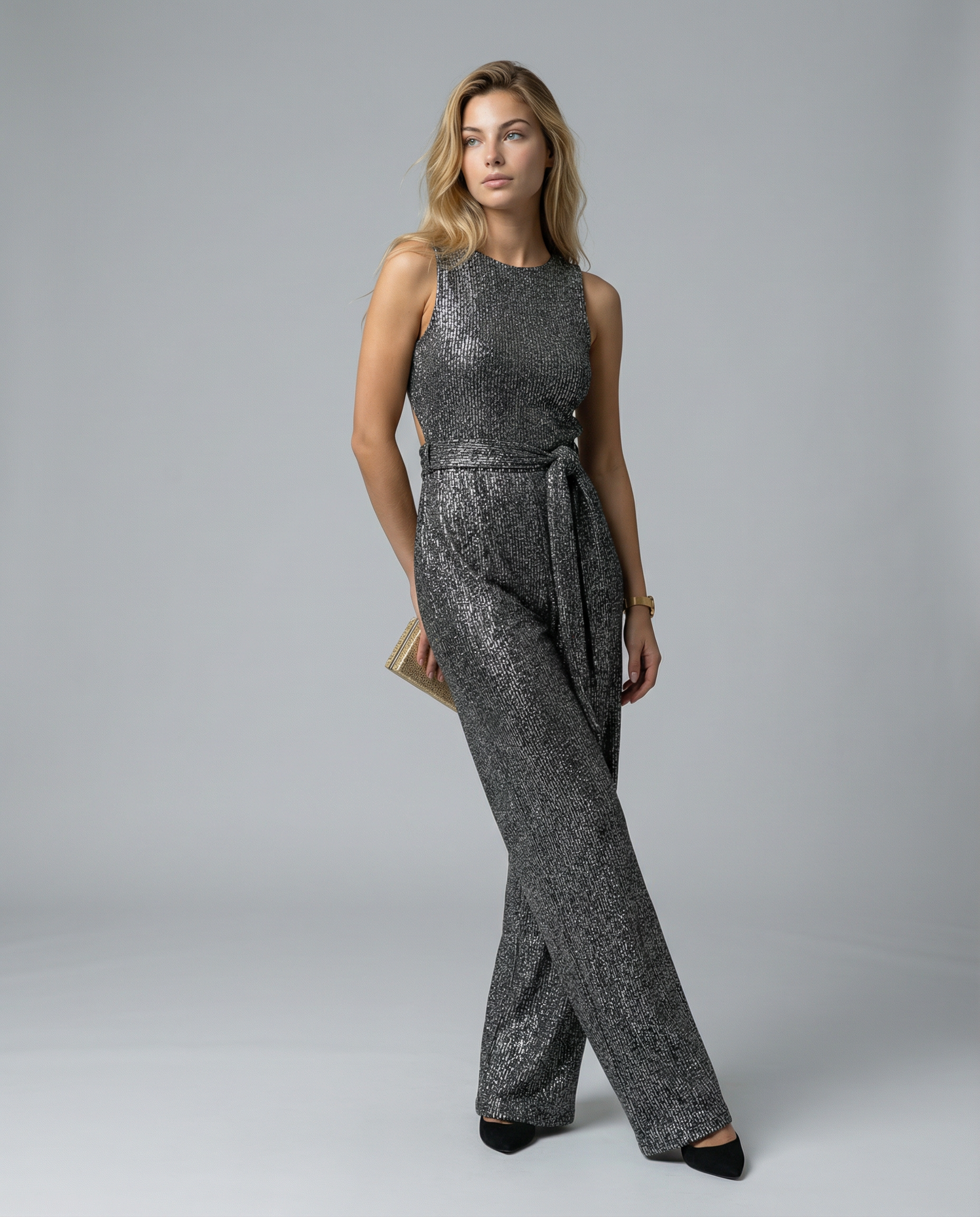 Frankie Sleeveless Sequin Wide Leg Evening Jumpsuit - Black