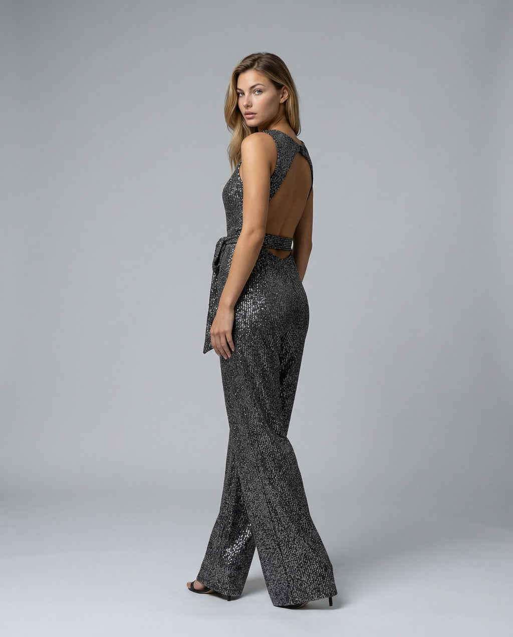 Frankie Sleeveless Sequin Wide Leg Evening Jumpsuit - Black