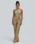 Frankie Sleeveless Sequin Wide Leg Evening Jumpsuit - Gold