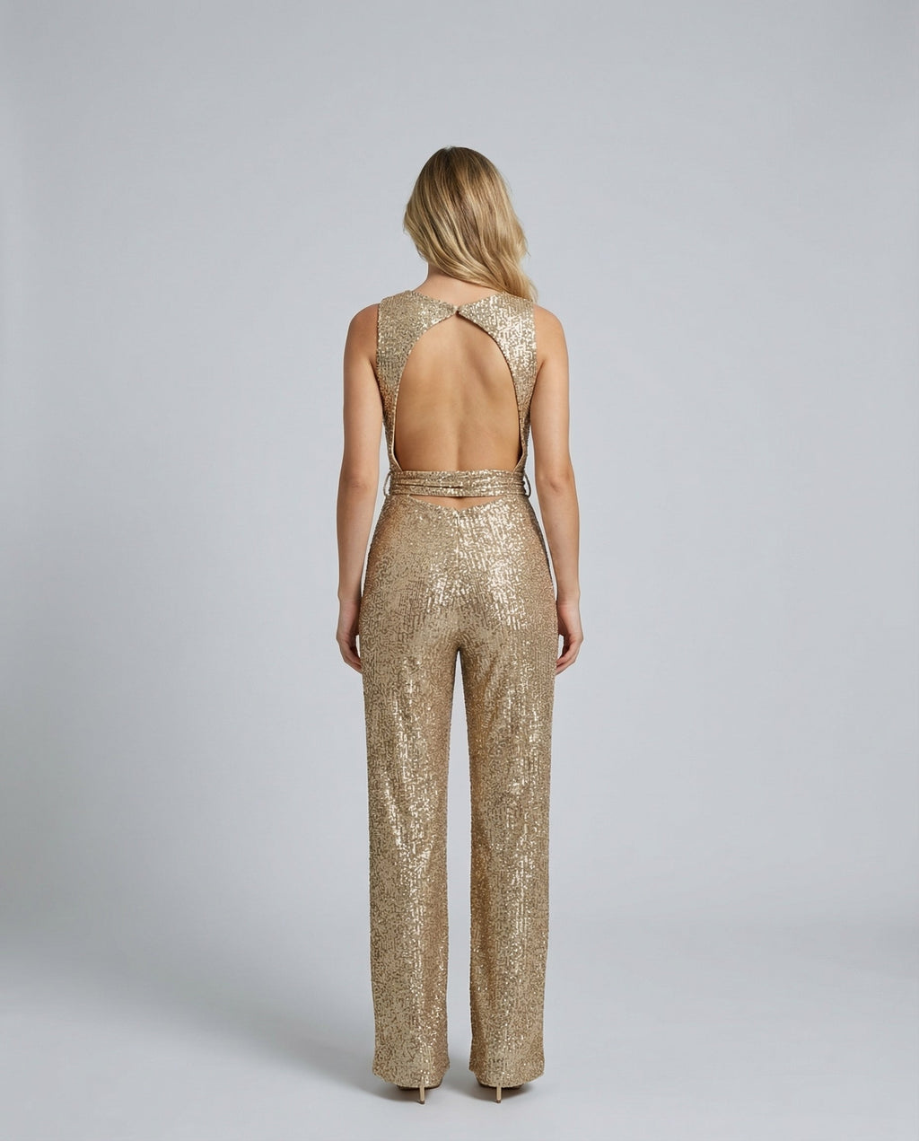 Frankie Sleeveless Sequin Wide Leg Evening Jumpsuit - Gold