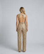 Frankie Sleeveless Sequin Wide Leg Evening Jumpsuit - Gold