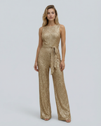 Frankie Sleeveless Sequin Wide Leg Evening Jumpsuit - Gold