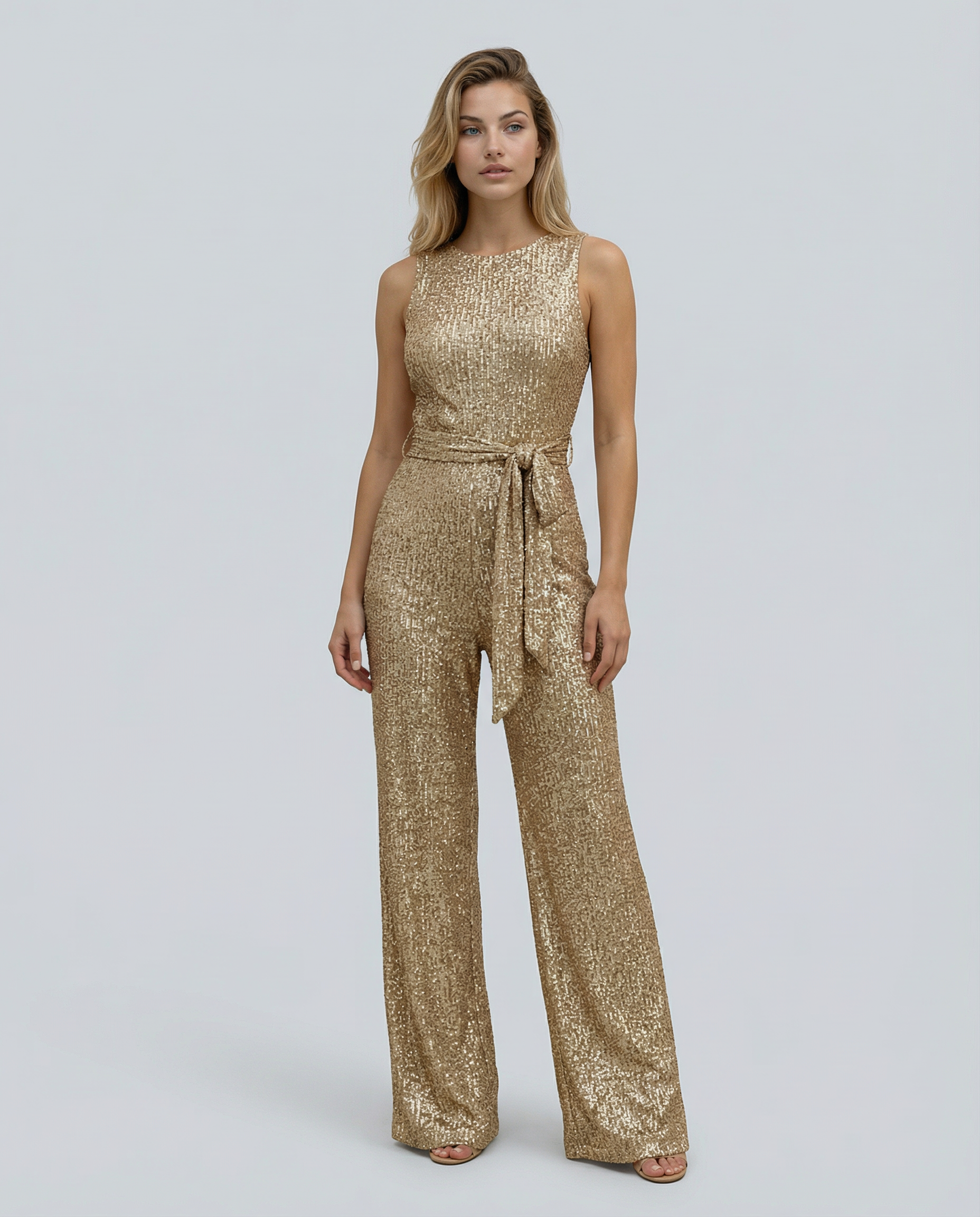 Frankie Sleeveless Sequin Wide Leg Evening Jumpsuit - Gold