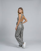 Frankie Sleeveless Sequin Wide Leg Evening Jumpsuit - Silver