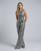 Frankie Sleeveless Sequin Wide Leg Evening Jumpsuit - Silver