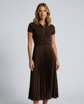 Gabriela Short Sleeve Pleated Collared Midi Dress - Brown