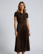 Gabriela Short Sleeve Pleated Collared Midi Dress - Brown