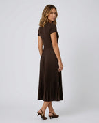 Gabriela Short Sleeve Pleated Collared Midi Dress - Brown