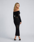 Galatea Black Off-Shoulder Rib Knit Midi Dress - Black