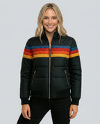 Gemma Striped High Neck Woven Hip-Length Jacket - Black