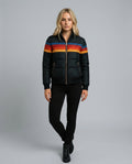 Gemma Striped High Neck Woven Hip-Length Jacket - Black
