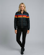 Gemma Striped High Neck Woven Hip-Length Jacket - Black