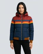 Gemma Striped High Neck Woven Hip-Length Jacket - Navy