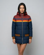 Gemma Striped High Neck Woven Hip-Length Jacket - Navy