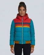 Gemma Striped High Neck Woven Hip-Length Jacket - Turquoise