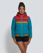 Gemma Striped High Neck Woven Hip-Length Jacket - Turquoise