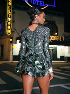 Georgia Long Sleeve Embellished Mesh Mini Dress - Gray