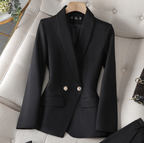 Isolde Collared Double Breasted Woven Two-Piece Set - Black