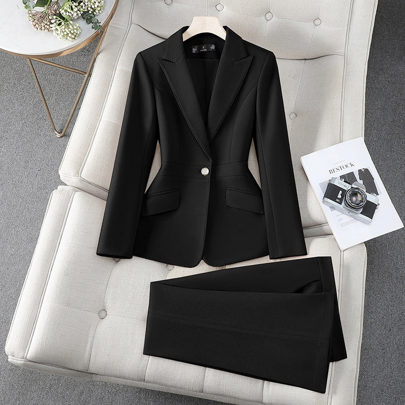 Isolde Collared Double Breasted Woven Two-Piece Set - Black