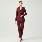 Isolde Collared Double Breasted Woven Two-Piece Set - Burgundy