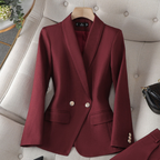 Isolde Collared Double Breasted Woven Two-Piece Set - Burgundy