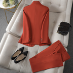 Isolde Collared Double Breasted Woven Two-Piece Set - Red