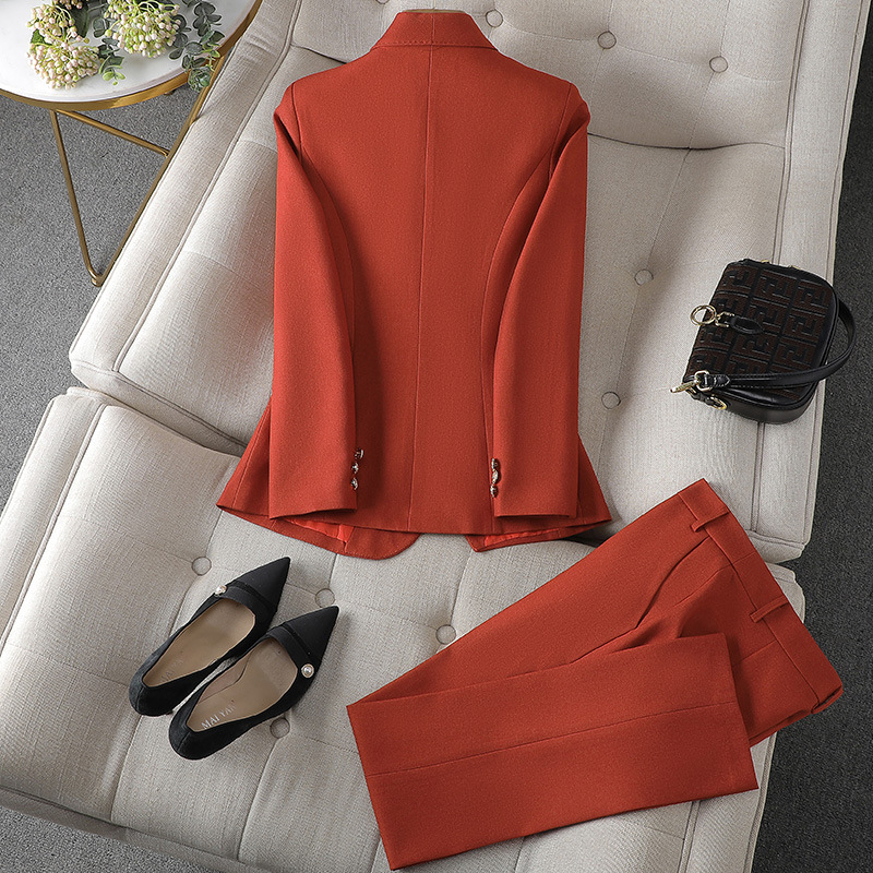 Isolde Collared Double Breasted Woven Two-Piece Set - Red