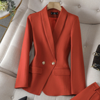 Isolde Collared Double Breasted Woven Two-Piece Set - Red