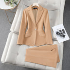 Isolde Collared Double Breasted Woven Two-Piece Set - Peach