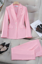Isolde Collared Double Breasted Woven Two-Piece Set - Pink