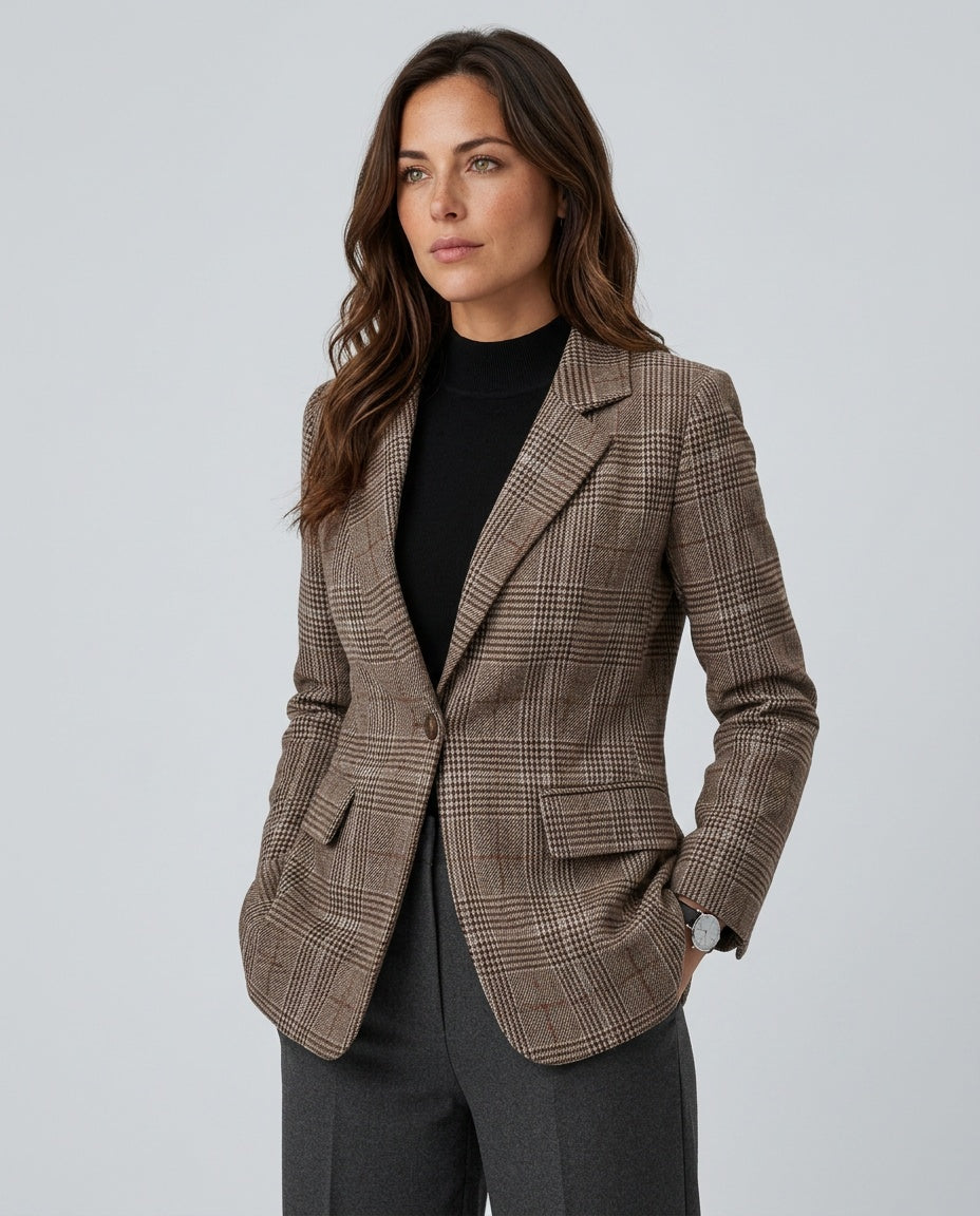 Josephine Brown Striped Button Front Woven Blazer - Brown