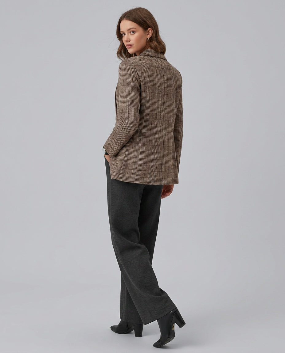 Josephine Brown Striped Button Front Woven Blazer - Brown