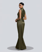 Josephine Sleeveless High Neck Pleated Two-Piece Set - Olive Green