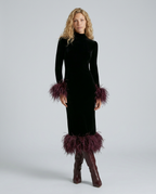 Karla Black Velvet Feather Trim Column Midi Dress - Black