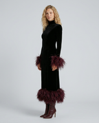 Karla Black Velvet Feather Trim Column Midi Dress - Black