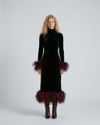 Karla Black Velvet Feather Trim Column Midi Dress - Black