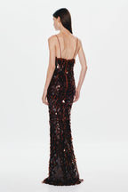 Kira Allover Sequin V-Neck Column Maxi Dress for Women - Brown