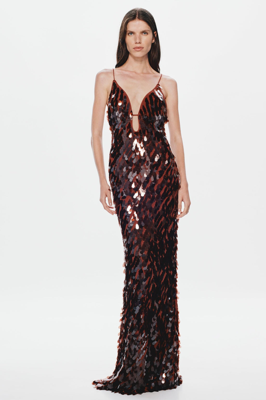 Kira Allover Sequin V-Neck Column Maxi Dress for Women - Brown