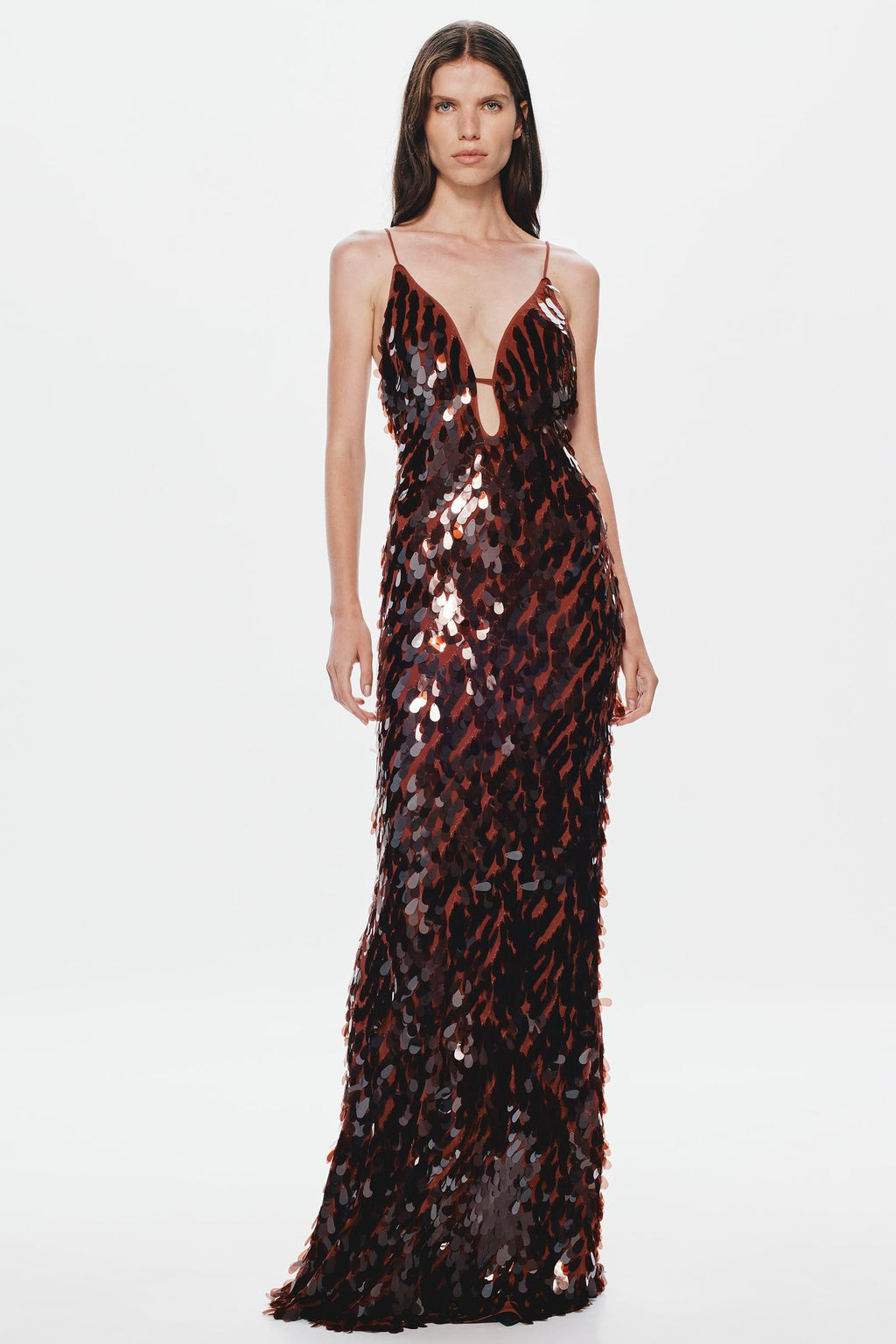 Kira Allover Sequin V-Neck Column Maxi Dress for Women - Brown