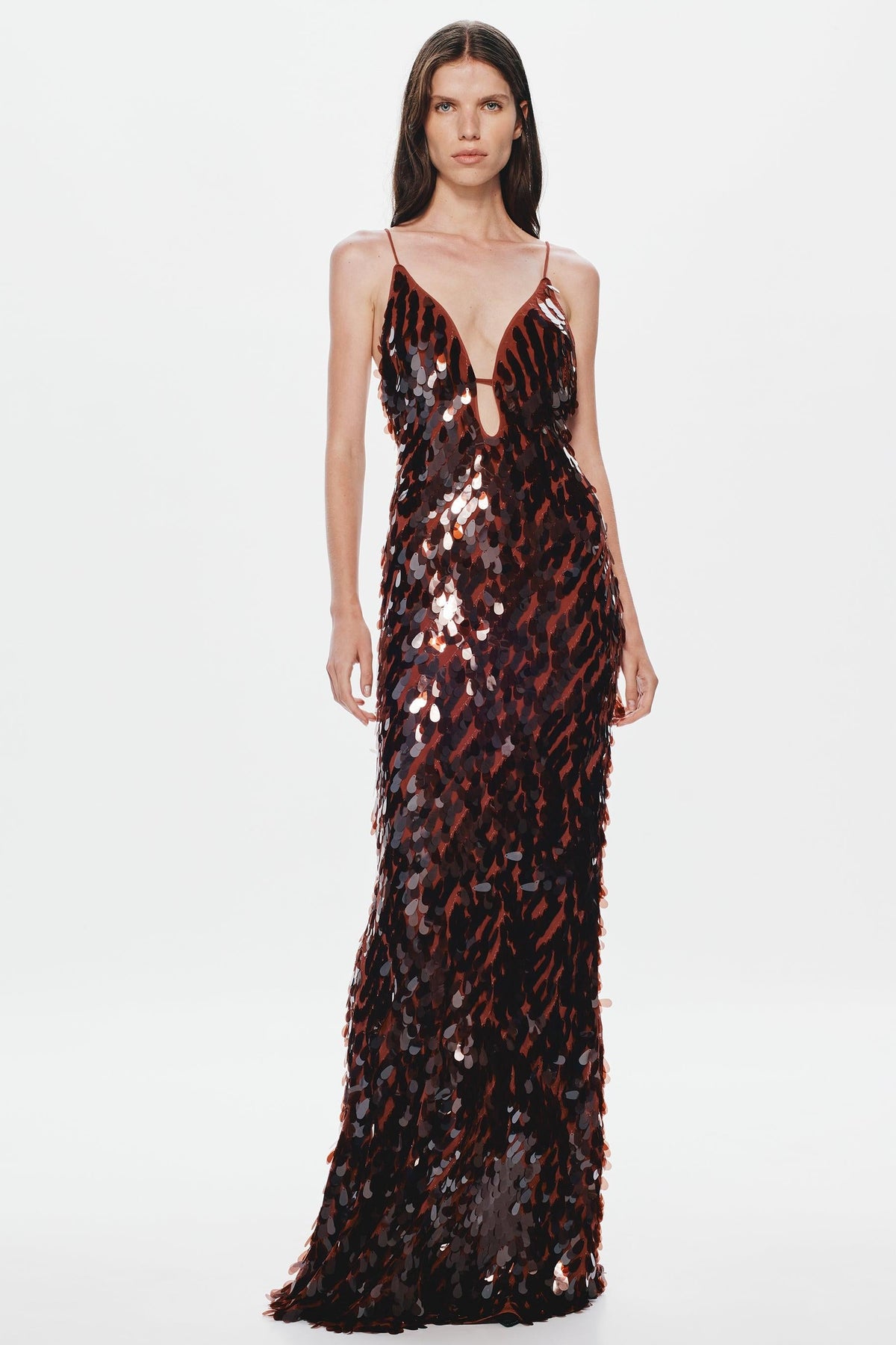Kira Allover Sequin V-Neck Column Maxi Dress for Women - Brown